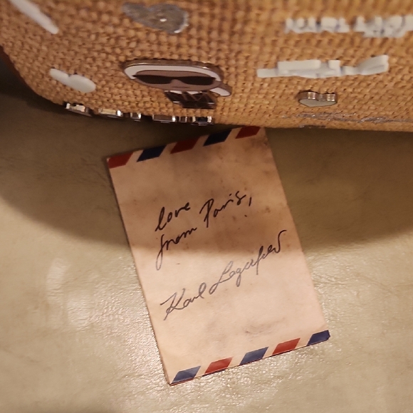 Karl Lagerfeld Brown Leather and Woven Crossbody Bag W Charms & Guitar Strap NWT - Picture 7 of 11